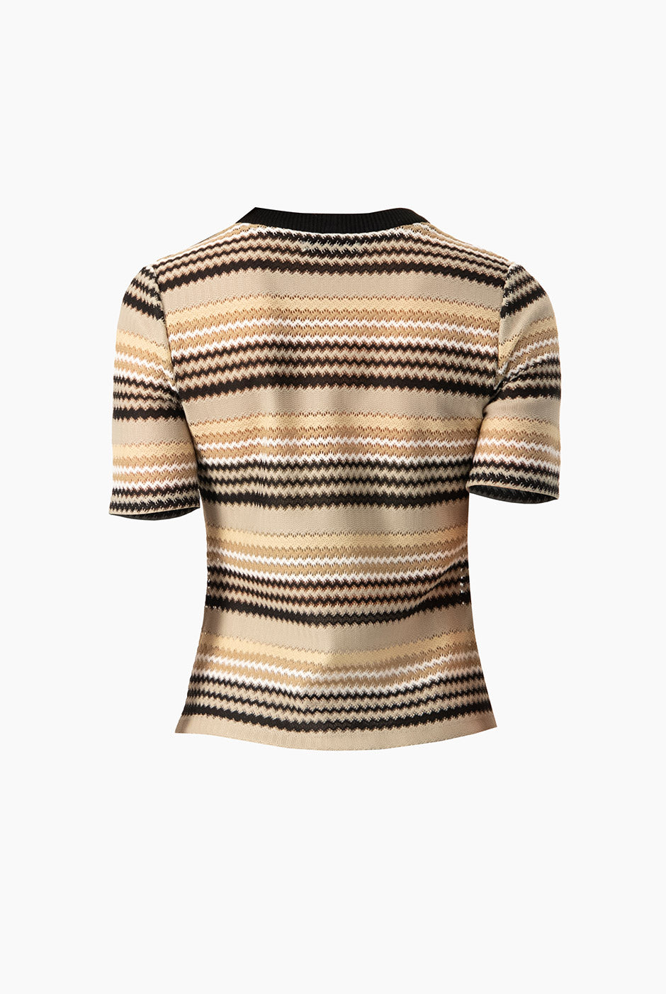 Blusa recta beige con estampado zigzag y mangas cortas