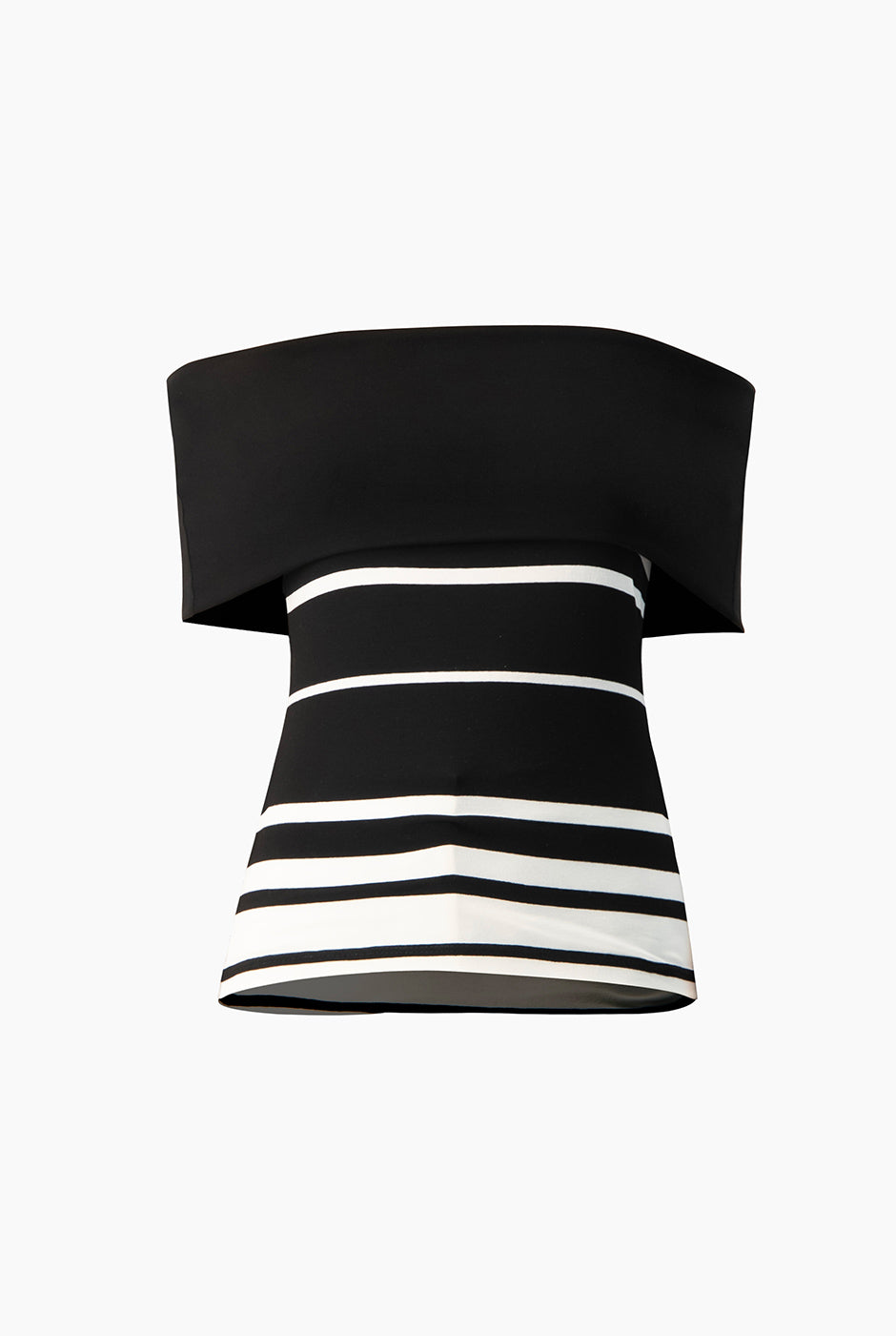 Blusa negra sin mangas con escote bardot y rayas