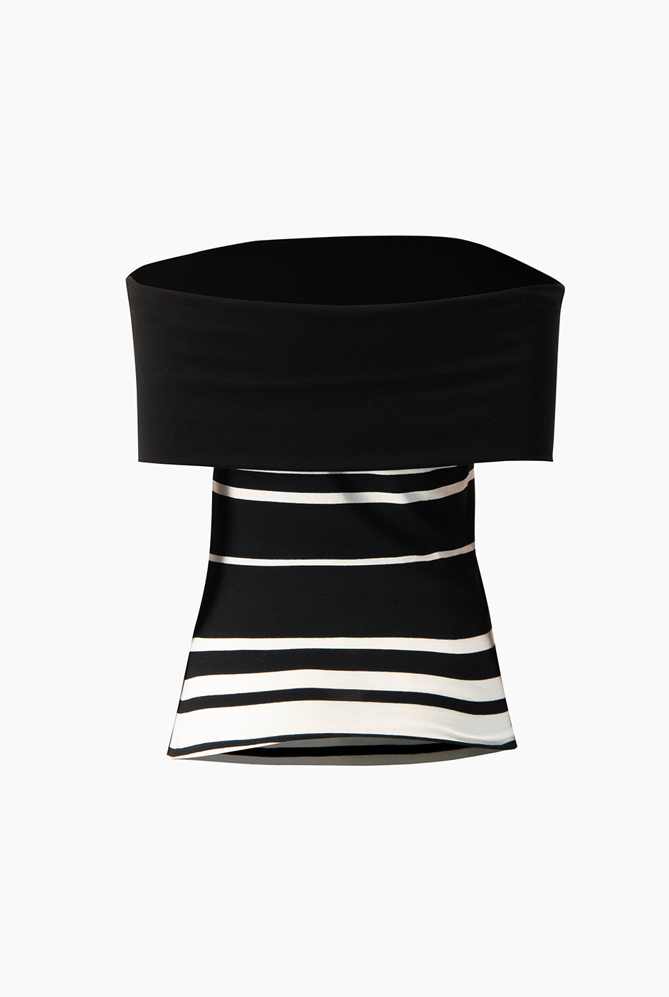 Blusa negra sin mangas con escote bardot y rayas