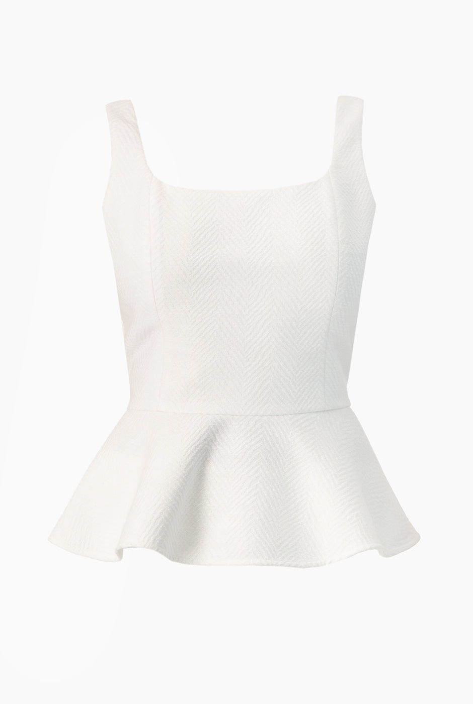 Blusa peplum blanca sin mangas con escote cuadrado y olán