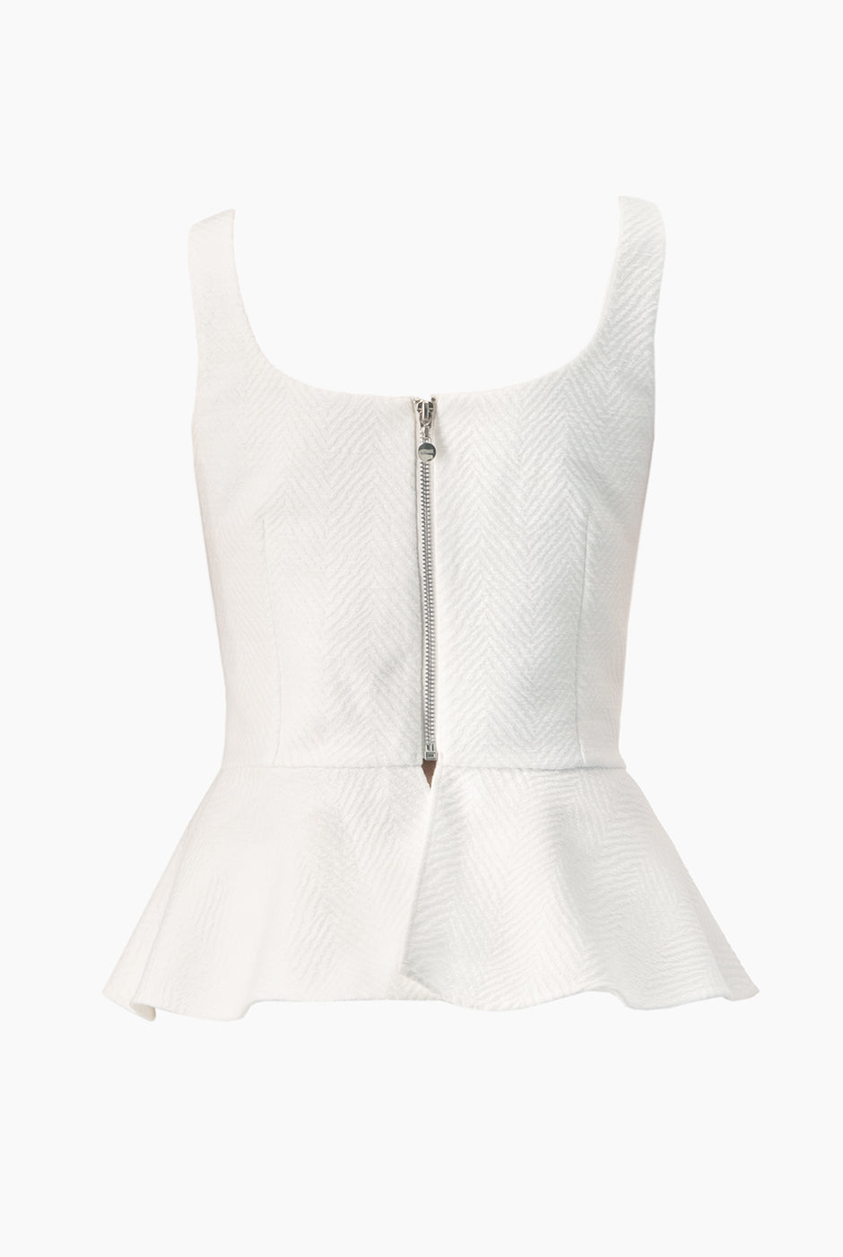 Blusa peplum blanca sin mangas con escote cuadrado y olán