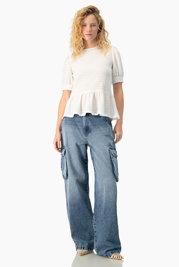 Blusa peplum blanca manga corta
