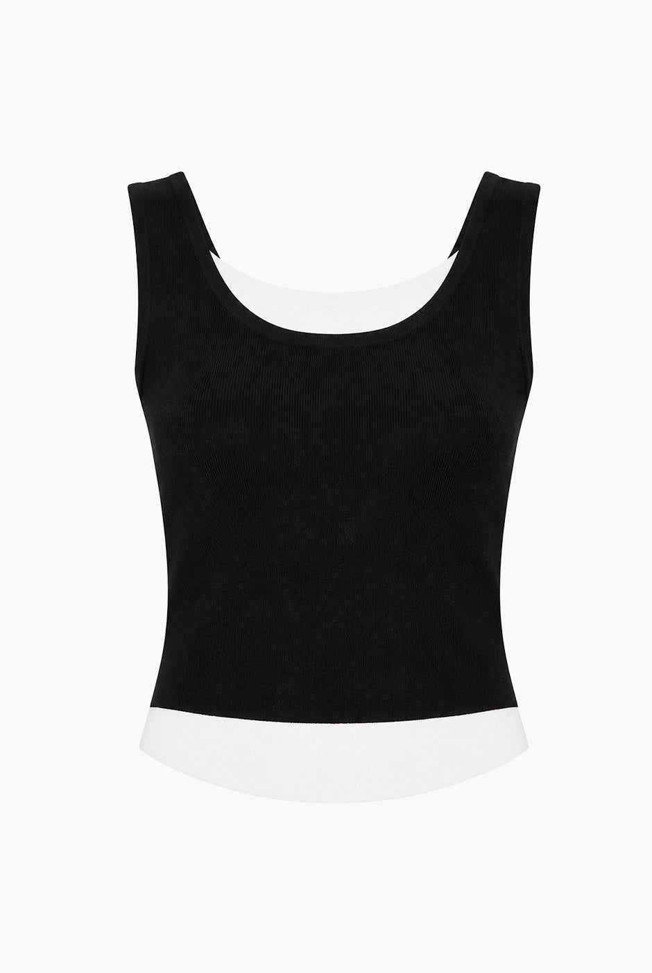Top corto negro con tirantes y detalles blancos