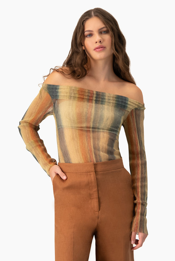 Blusa escote bardot de manga larga