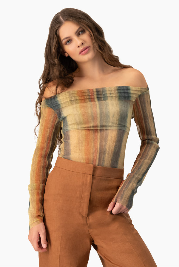Blusa escote bardot de manga larga