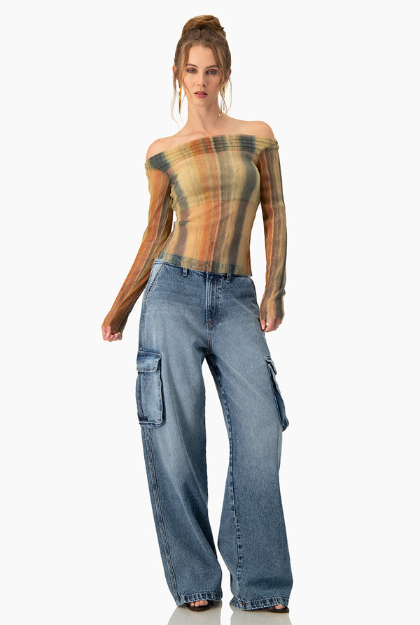 Blusa escote bardot de manga larga