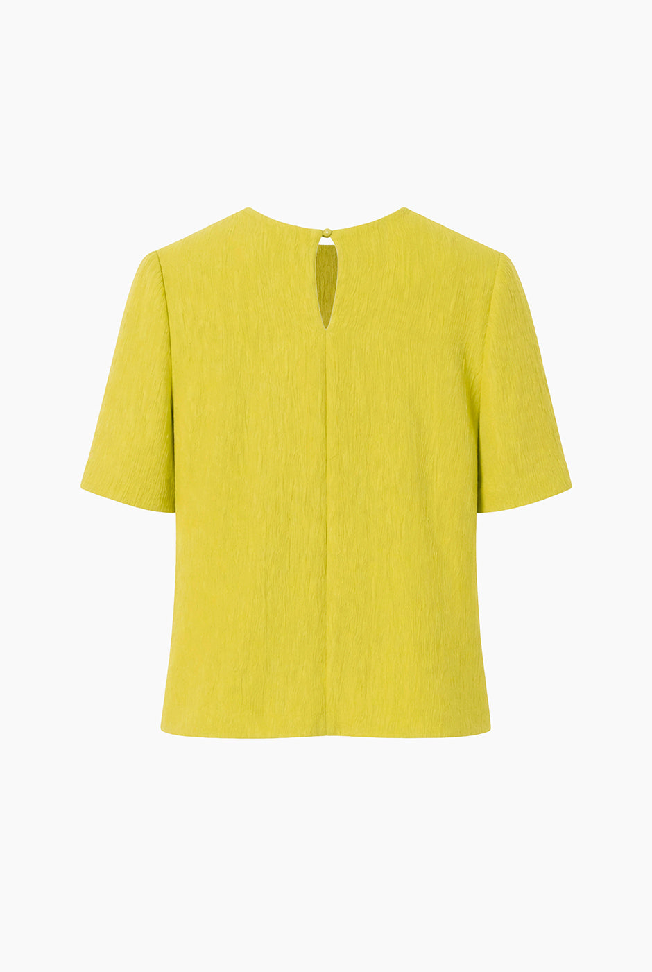 Blusa verde de manga corta con cuello redondo y abertura trasera
