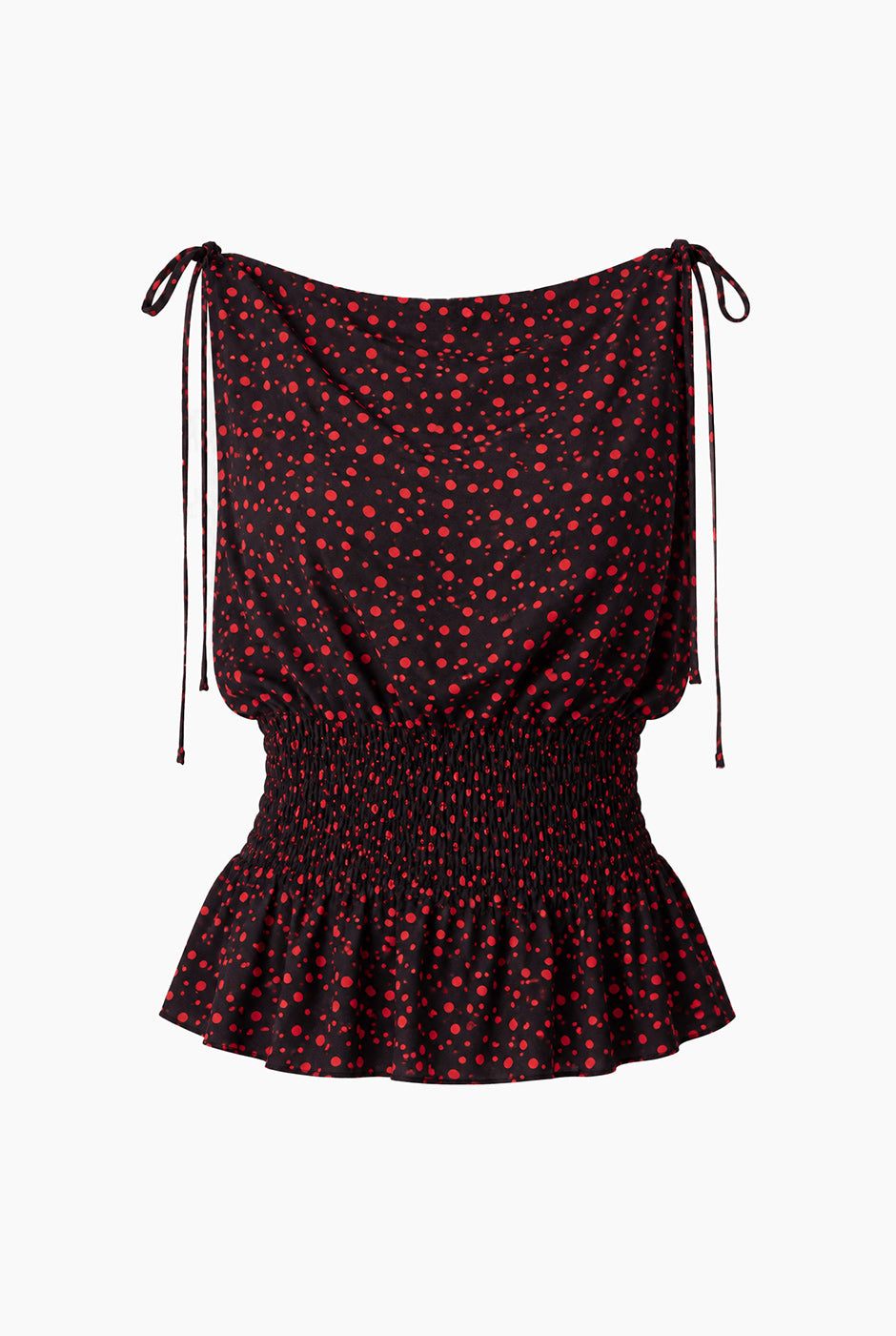 Blusa Ivonne negra con estampado de lunares y lazos en hombros