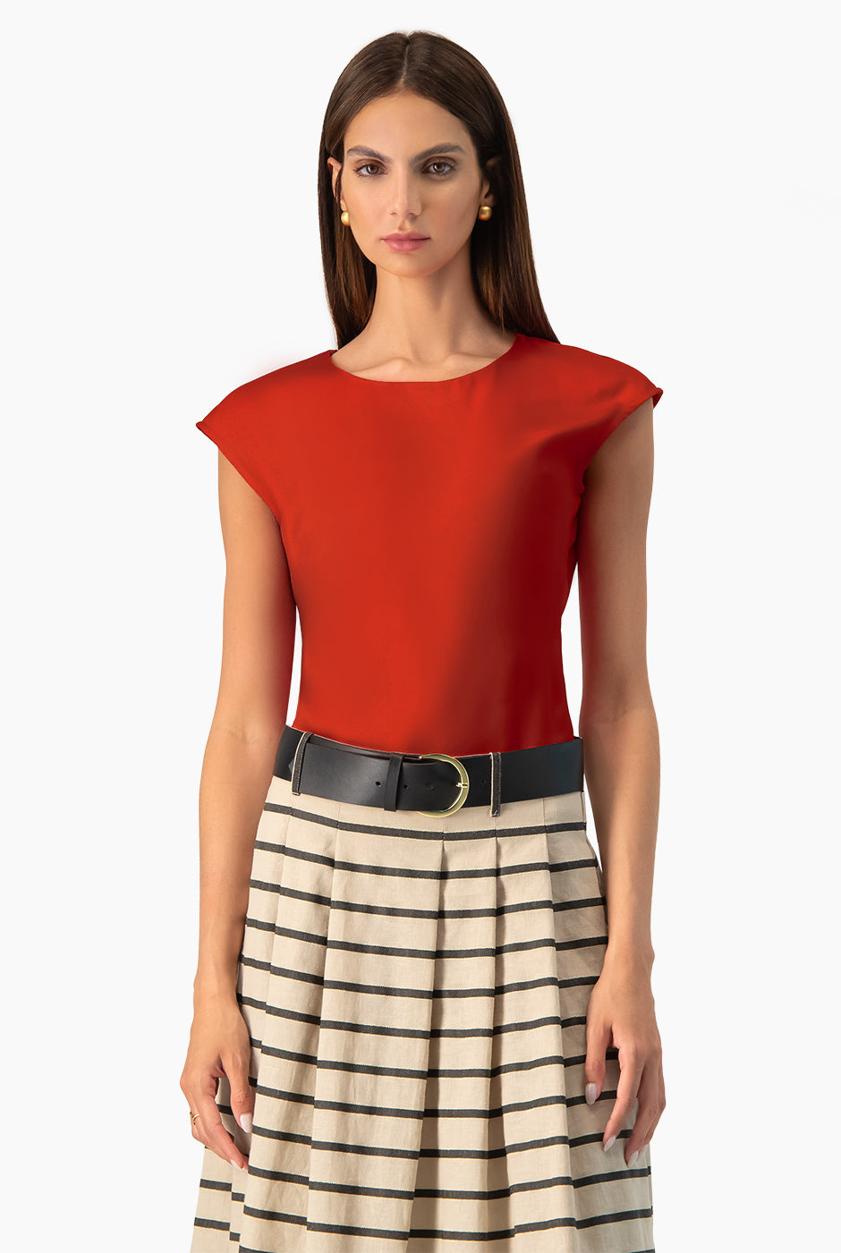 Blusa Ivonne roja drapeada sin mangas