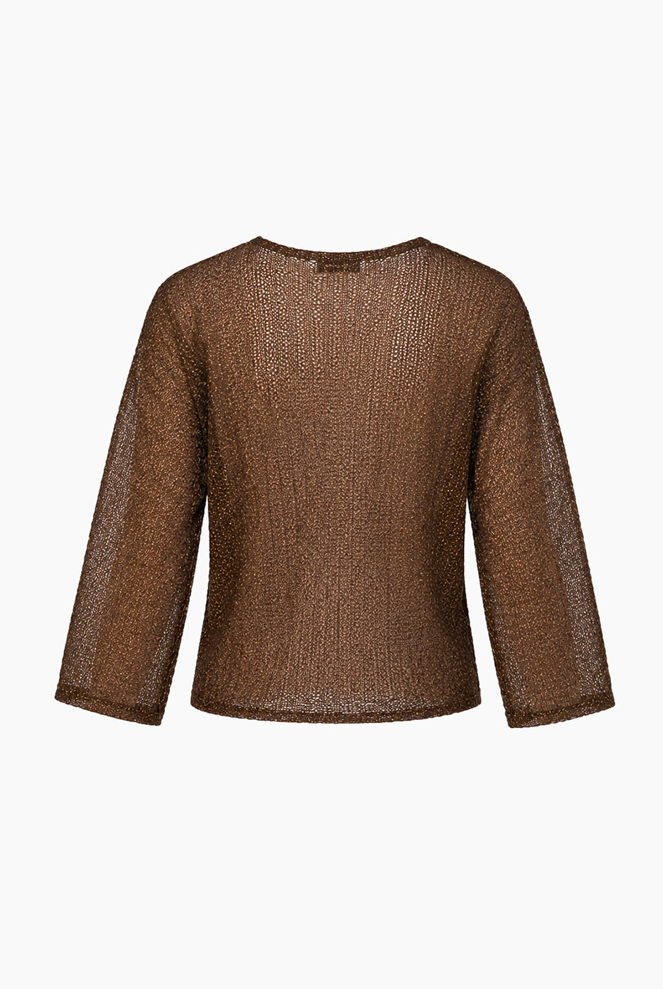 Blusa tejida Ivonne café con escote en V y brillo metálico