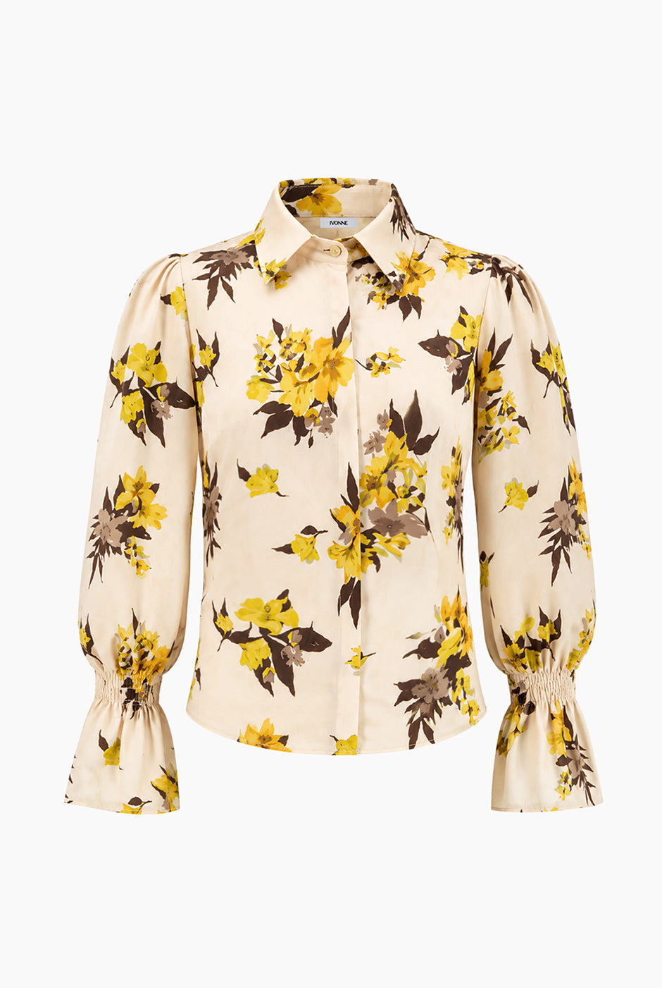 Blusa camisera Ivonne con estampado floral y volantes en puño
