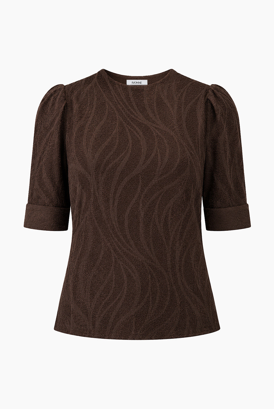 Blusa Ivonne recta café con manga corta y textura tejida