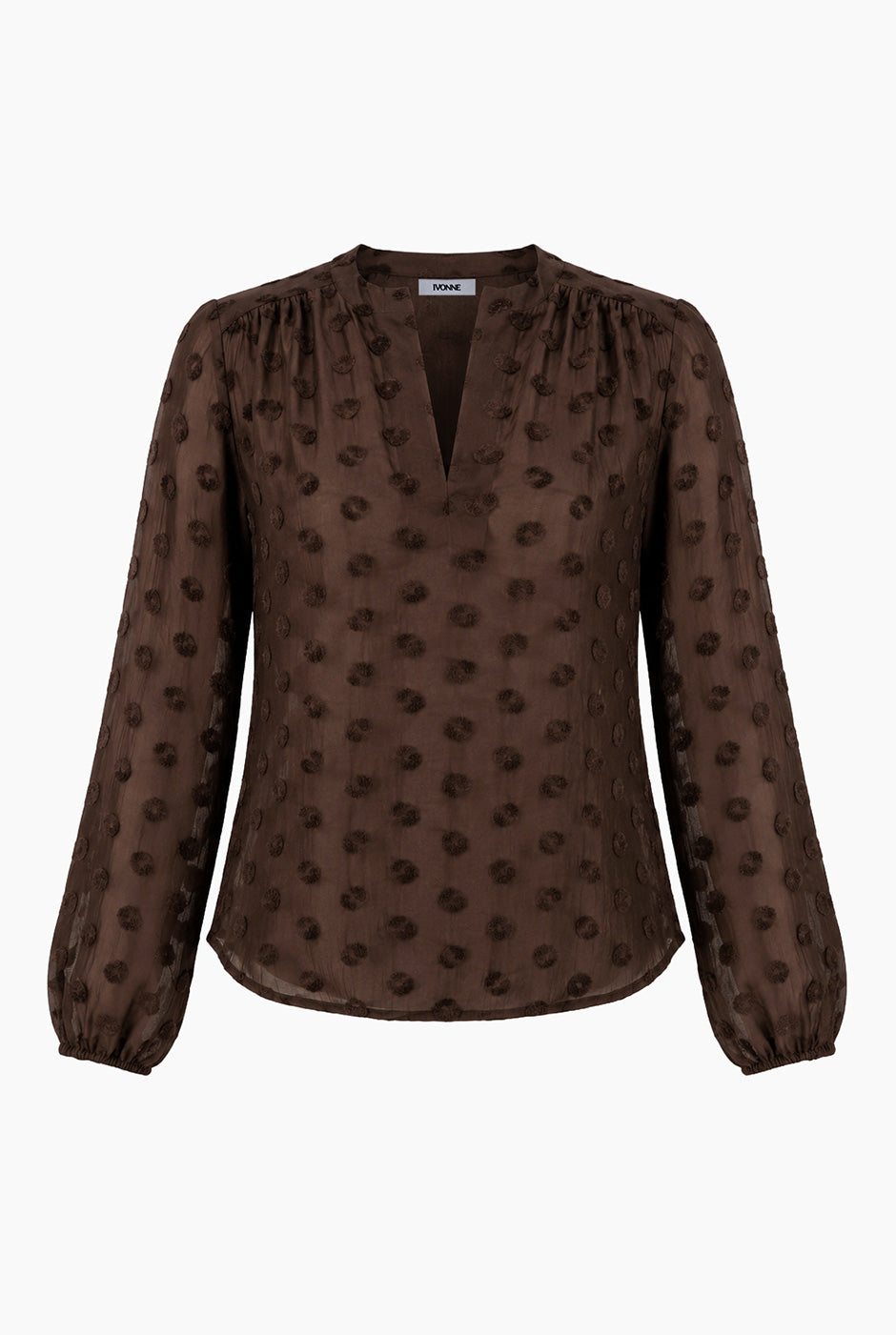 Blusa Ivonne café con estampado de puntos y escote en V