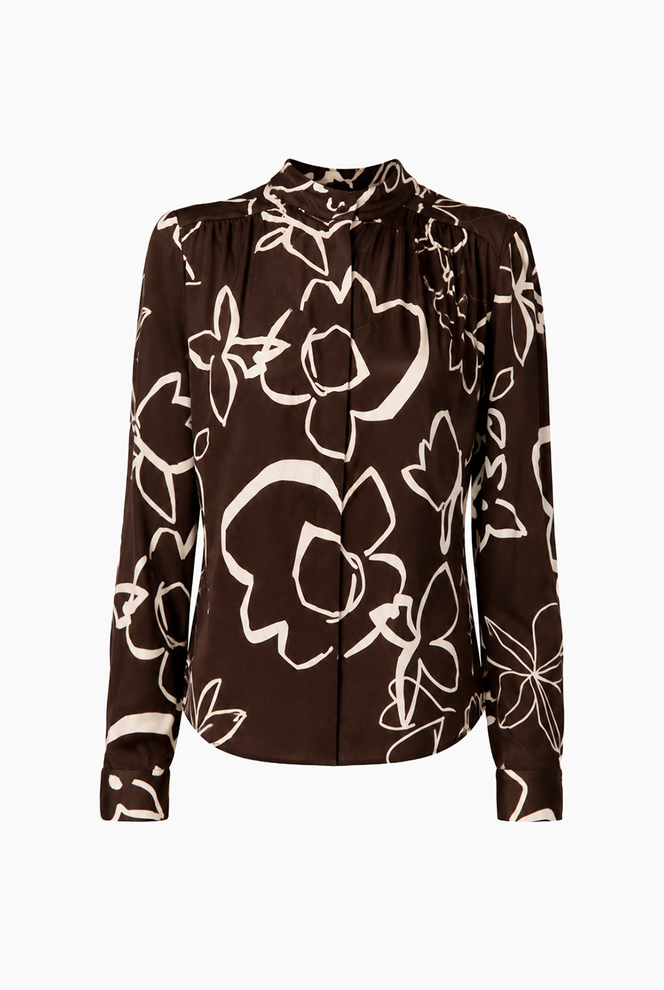 Blusa Ivonne estampada cuello mao manga larga color café