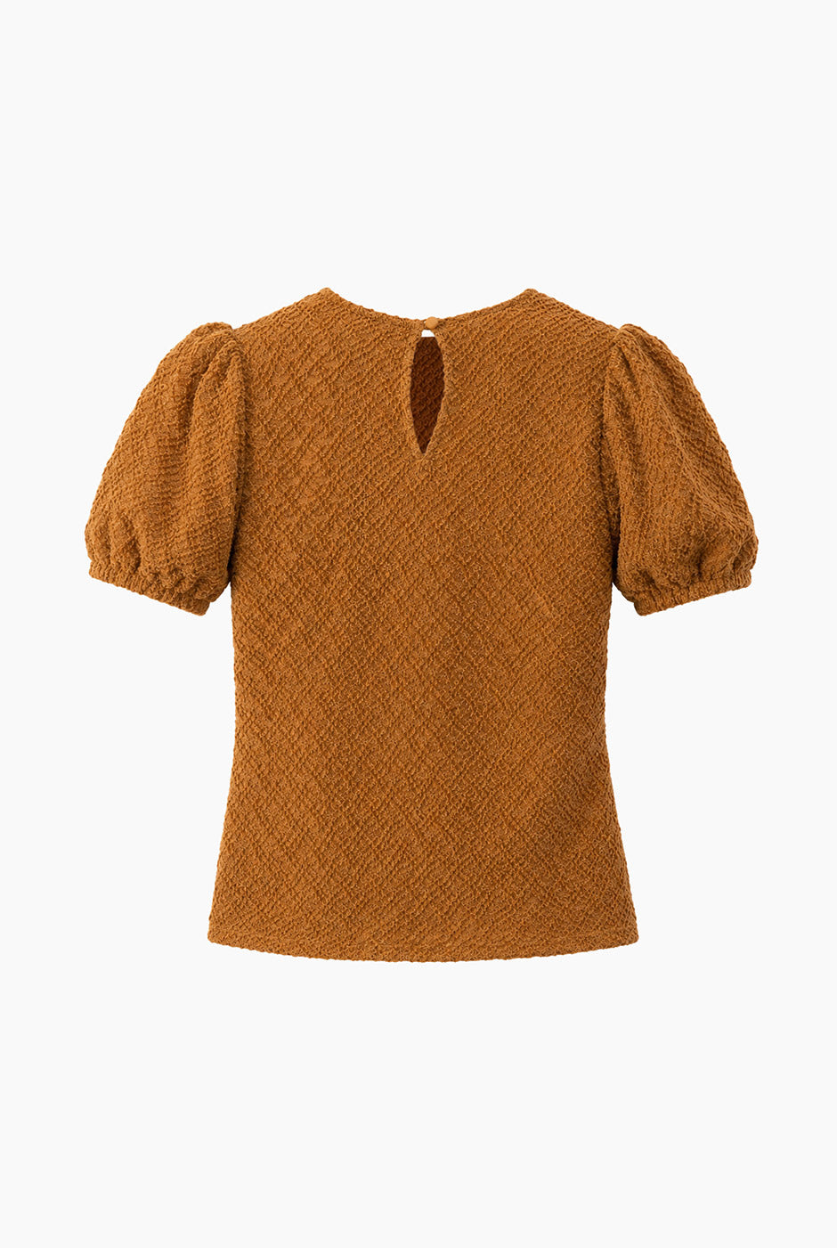 Blusa Ivonne tejida café con manga corta y cuello redondo