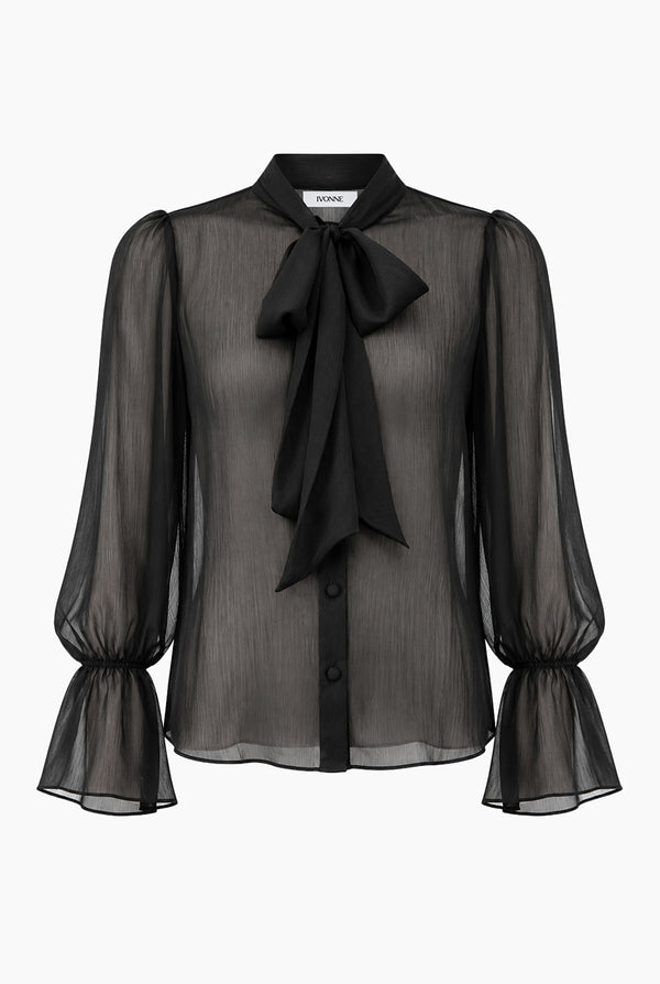 Blusa Ivonne negra cinta en cuello