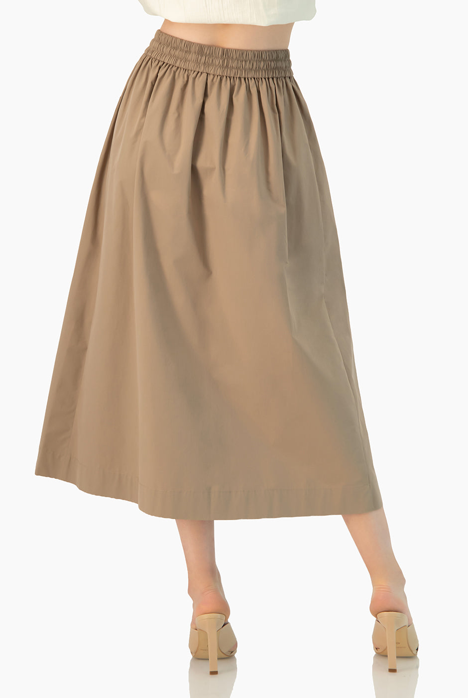 Falda midi khaki con bolsillos y cintura elástica