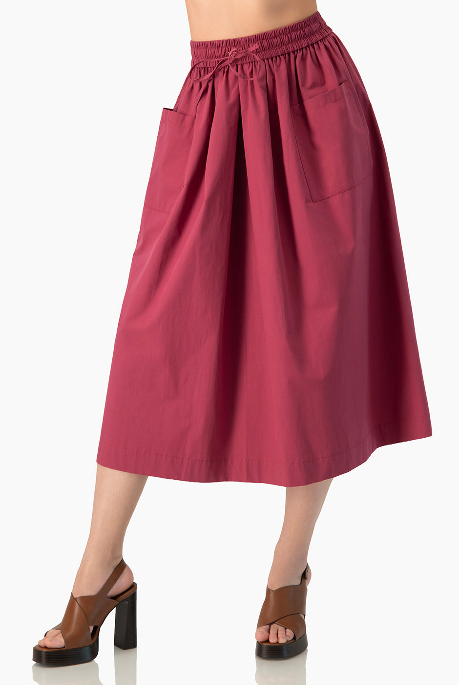Falda midi rosa obscuro con bolsillos y cintura elástica