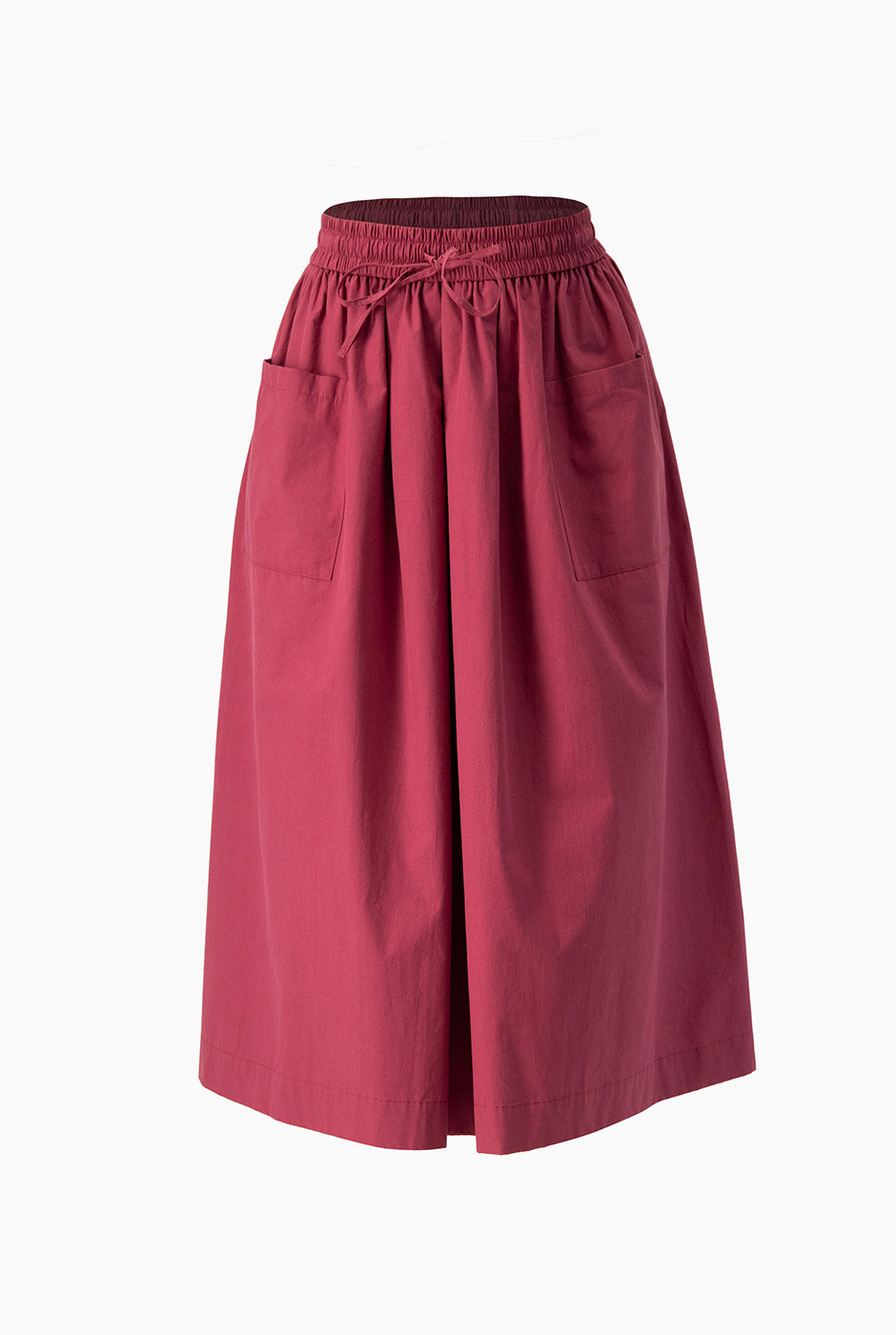 Falda midi rosa obscuro con bolsillos y cintura elástica