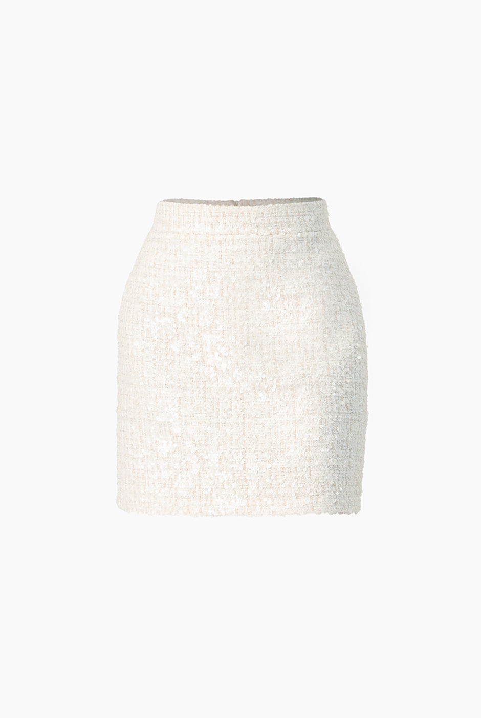 Falda corta marfil con lentejuelas y cierre trasero