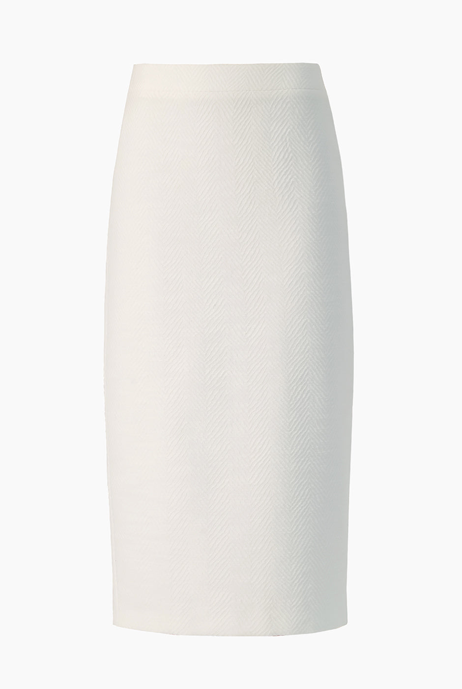 Falda midi blanca con abertura trasera y textura de espiga