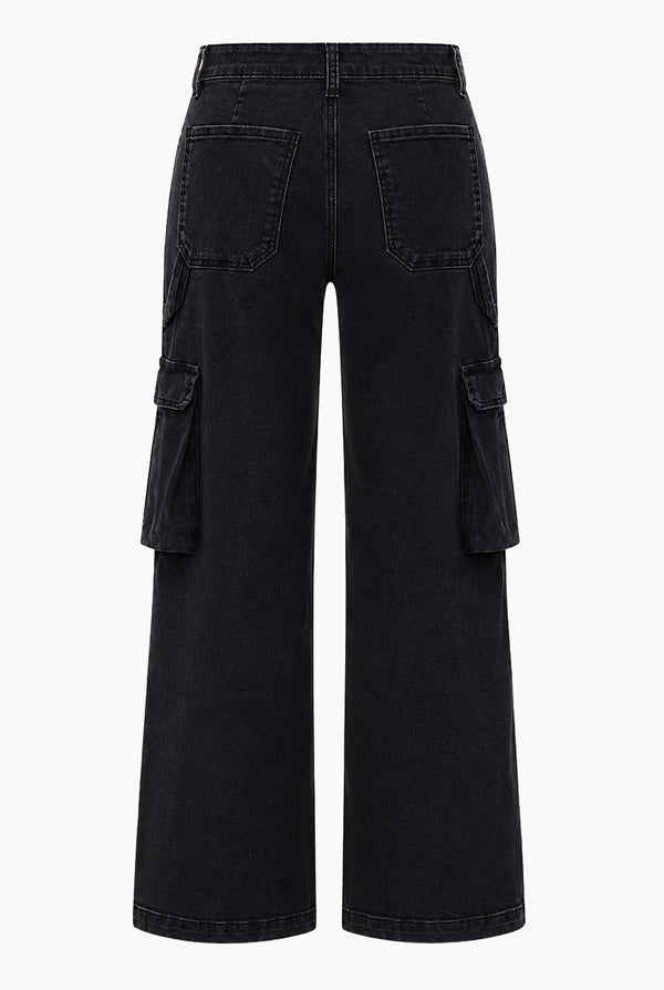 Jeans negro de pierna amplia cargo