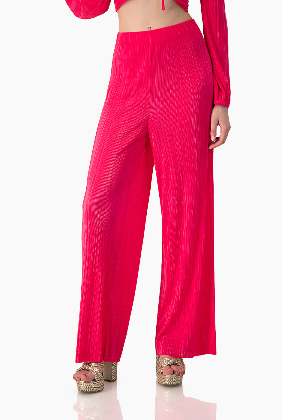 Pantalon recto de pierna amplia fucsia