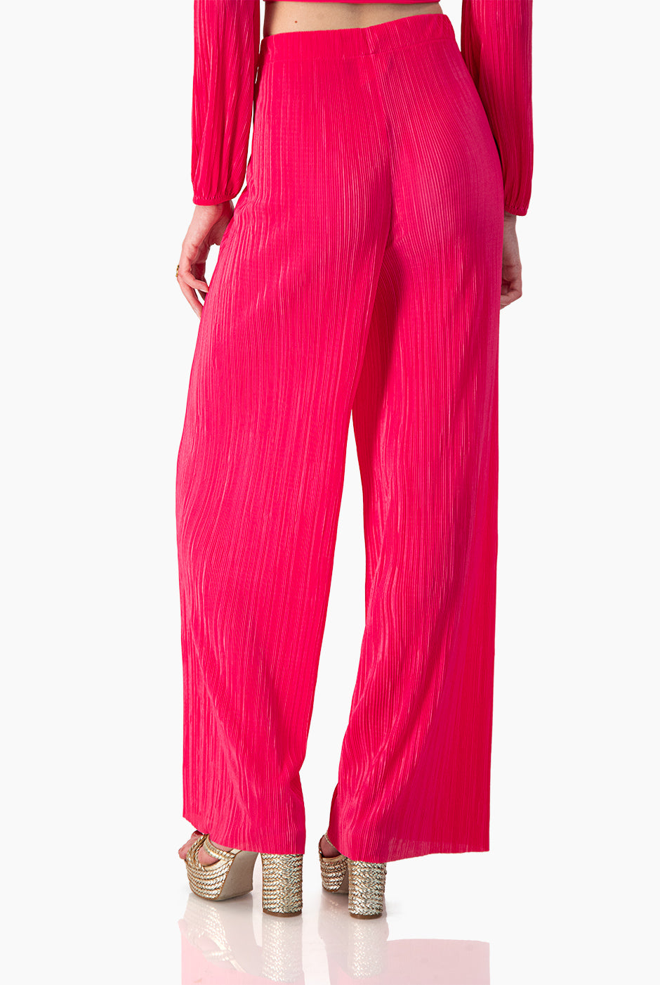 Pantalon recto de pierna amplia fucsia