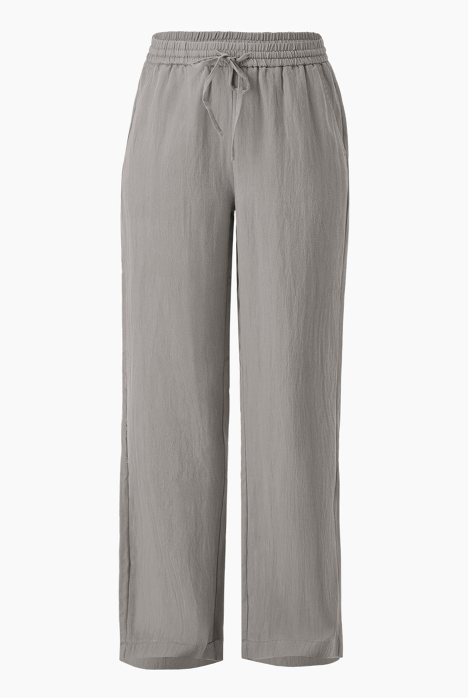 Pantalón cargo recto gris con bolsillos y cordón elástico