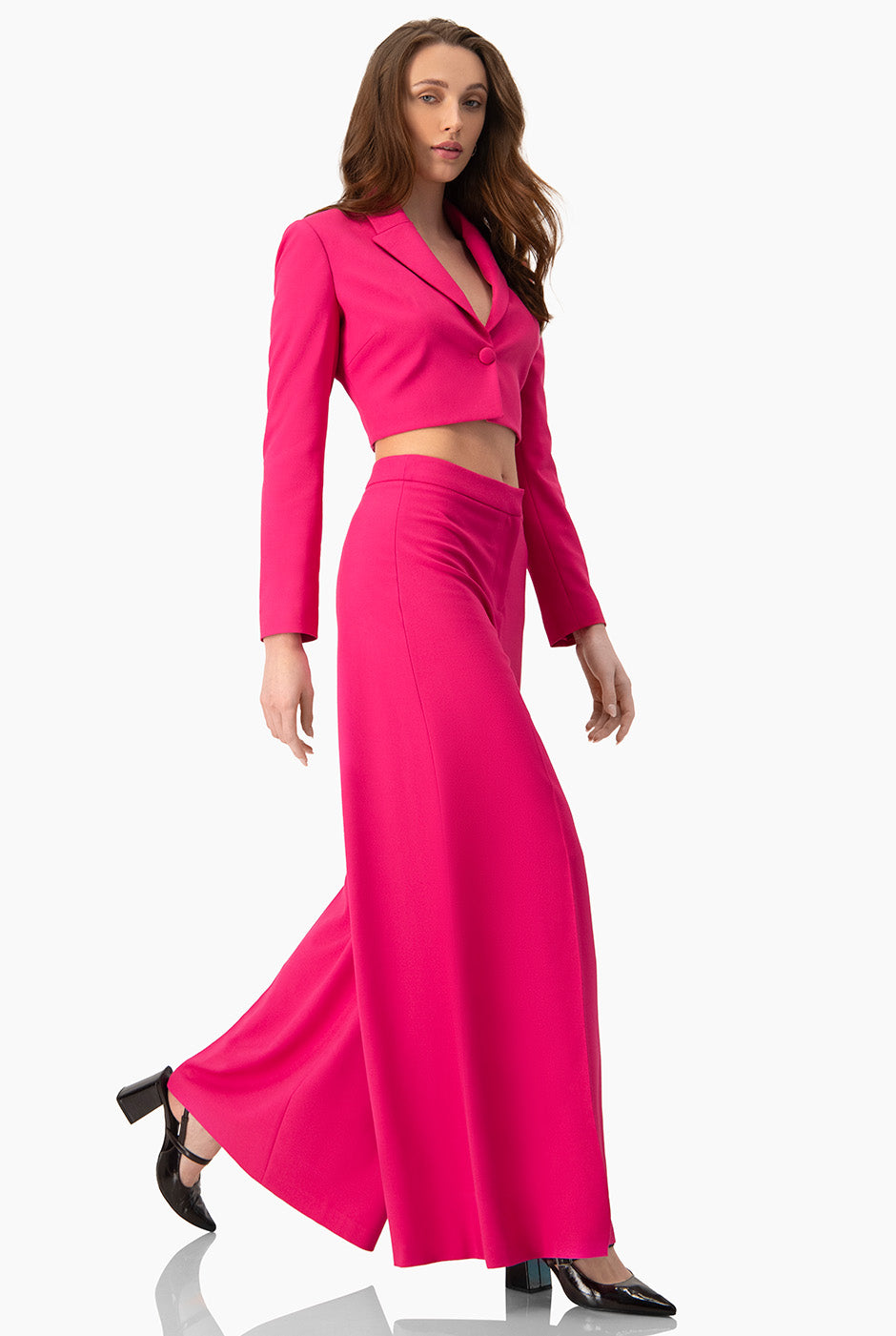 Pantalón recto rosa liso de pierna amplia