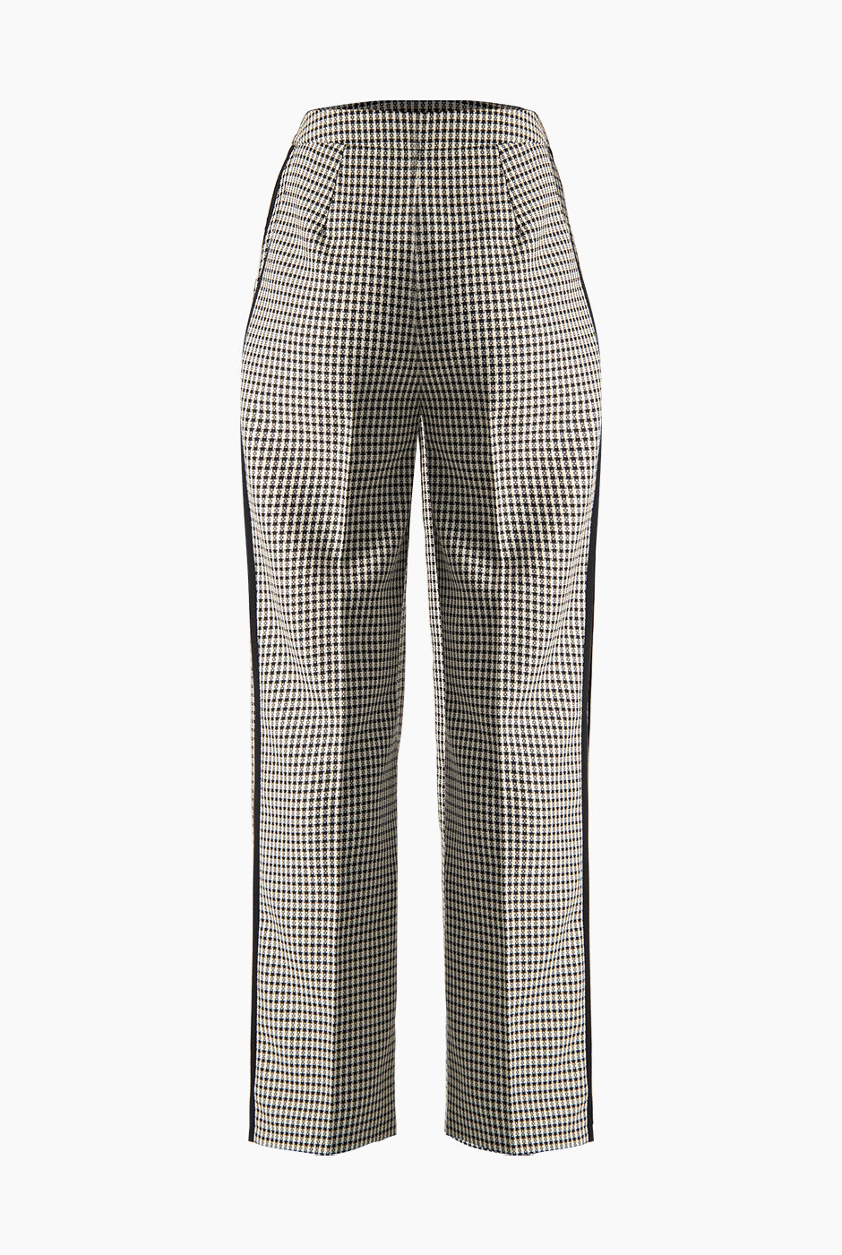 Pantalón negro de pierna amplia con estampado de cuadros y banda lateral