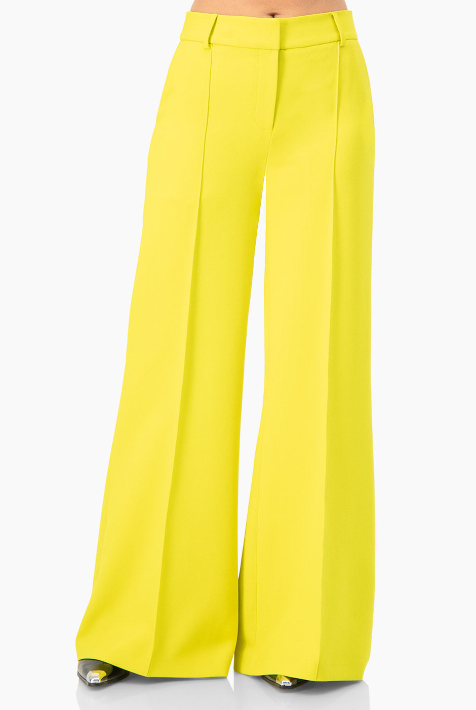 Pantalón verde de pierna amplia con bolsillos laterales