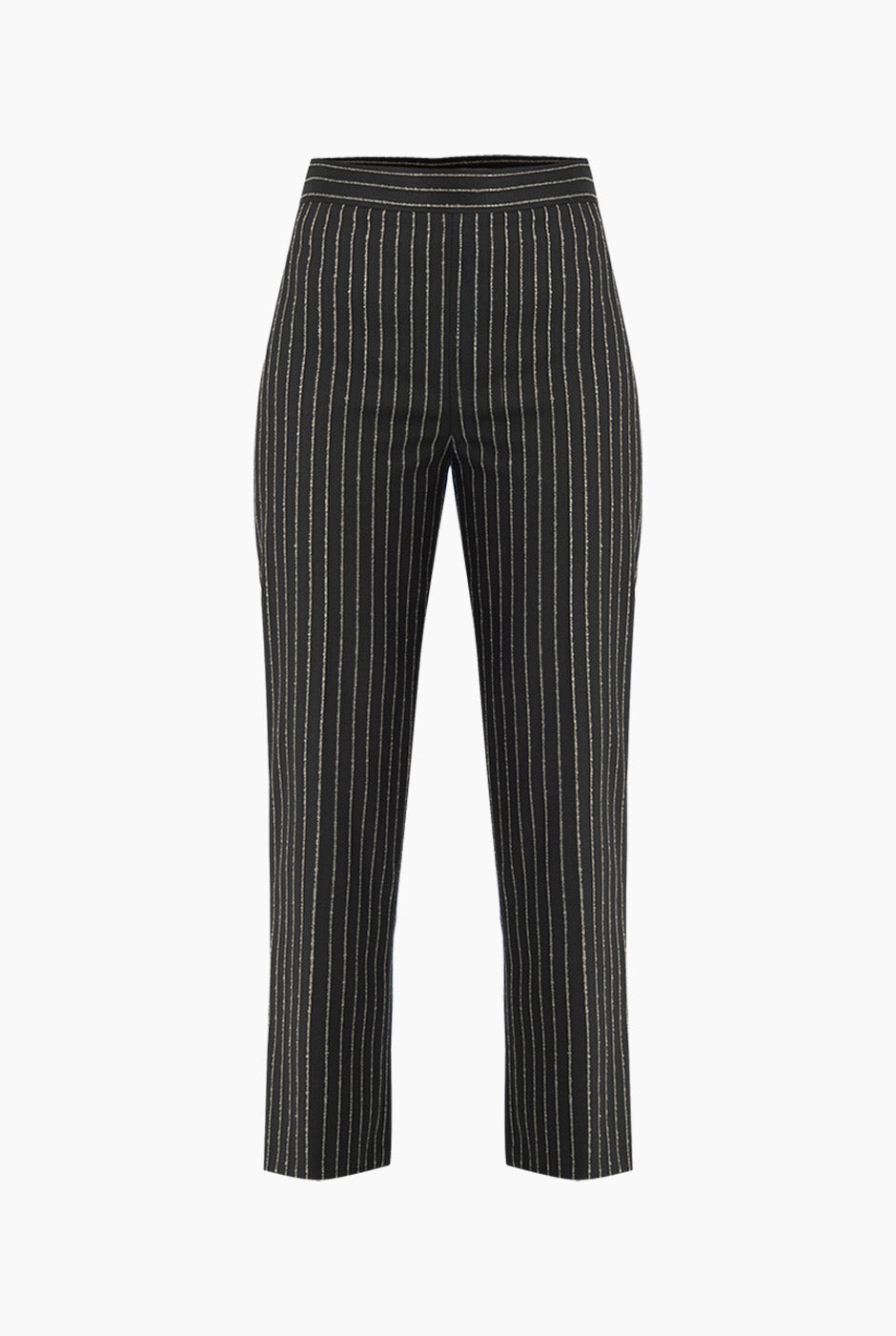 Pantalón recto negro con estampado de rayas verticales