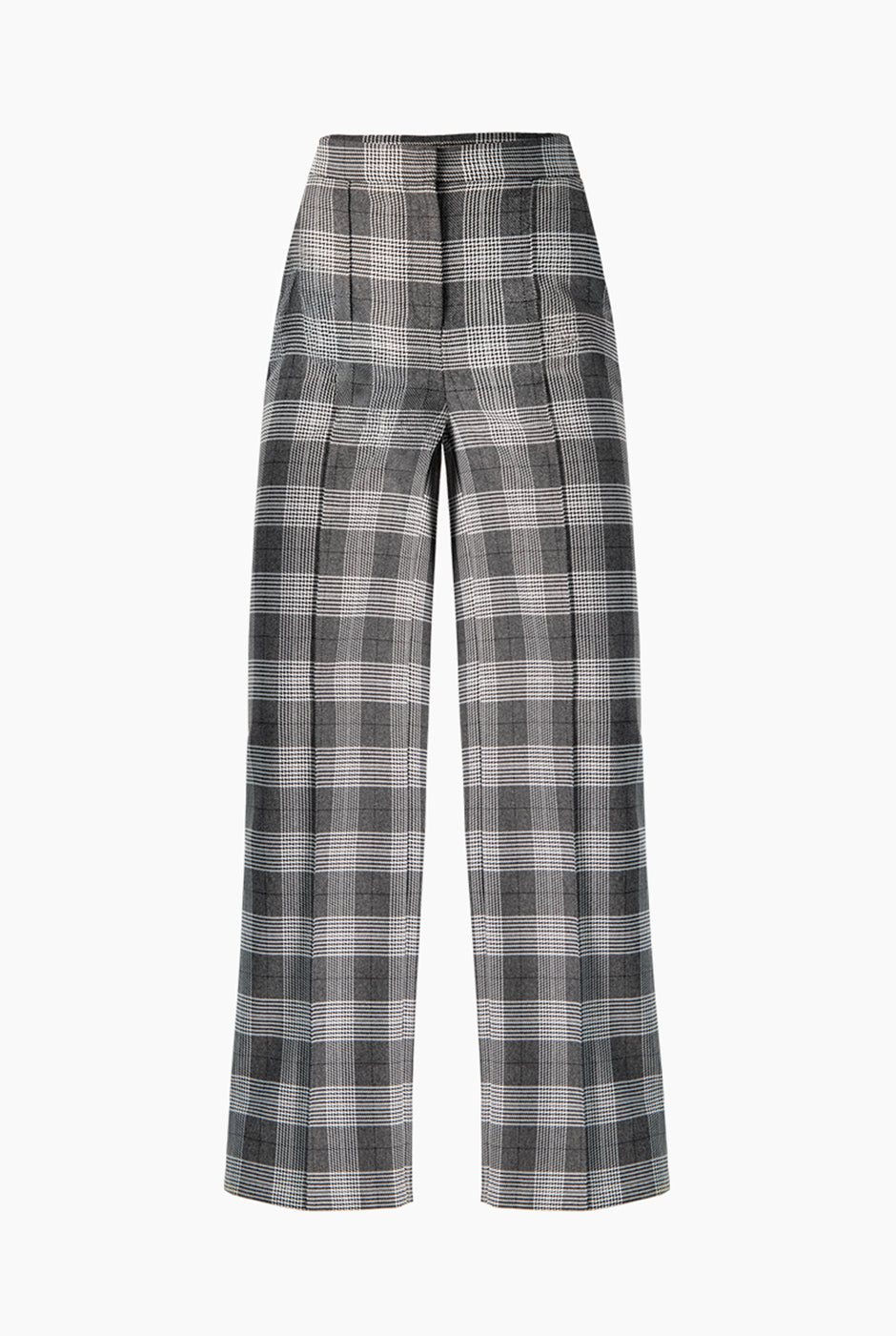 Pantalón recto negro con estampado de cuadros y bolsillos laterales