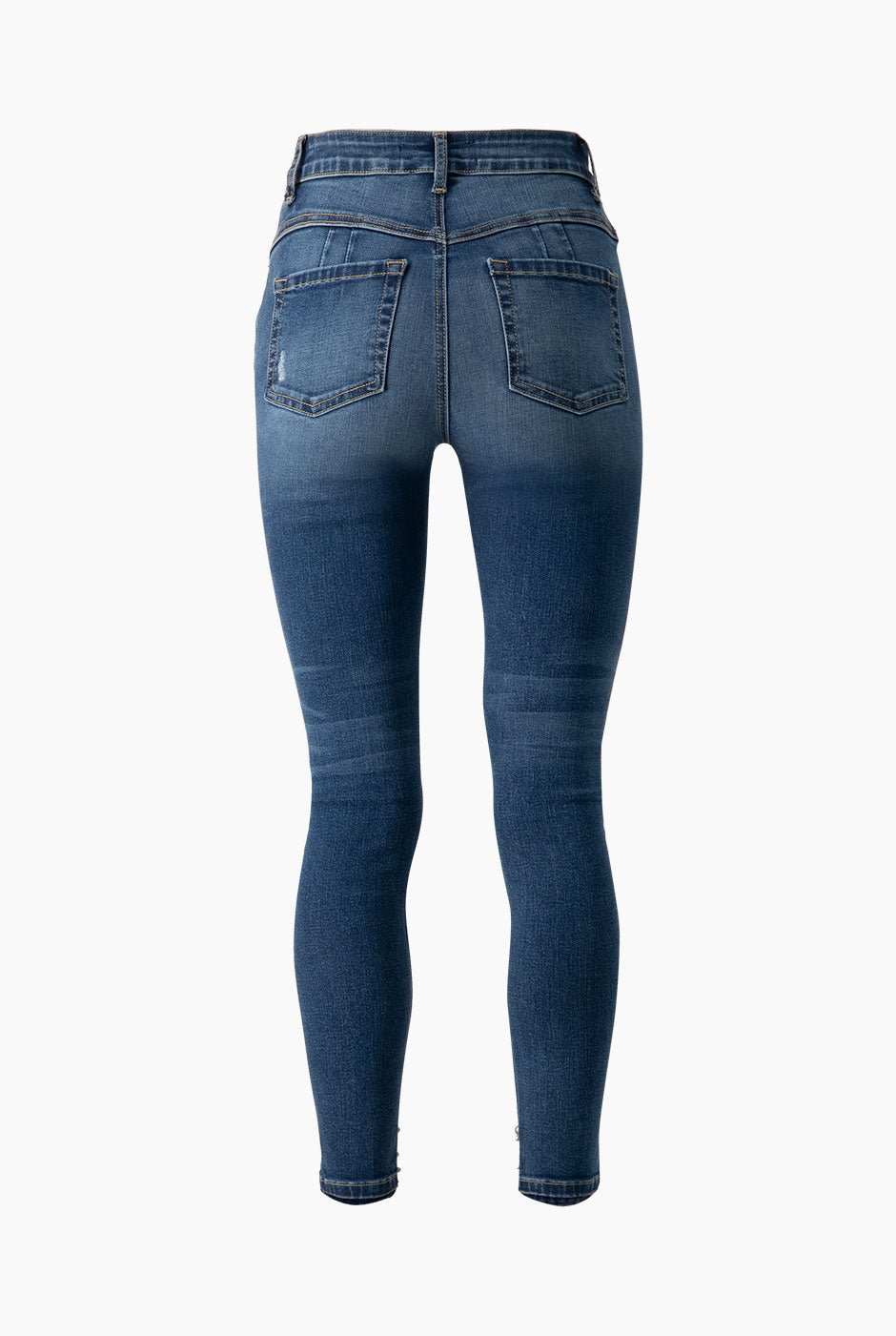 Jeans skinny azul con detalle de perlas en piernas