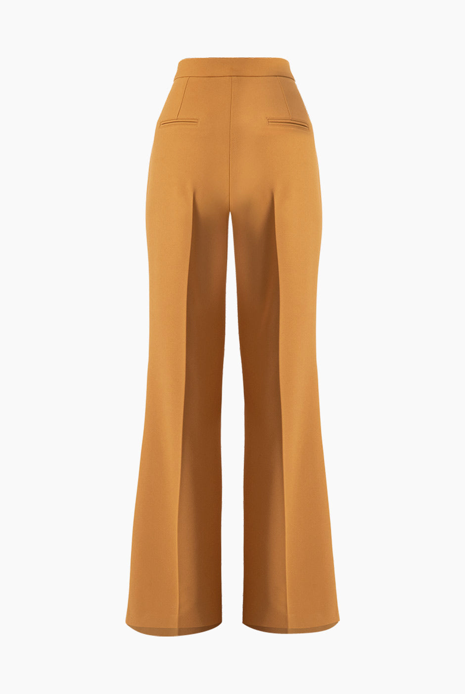 Pantalón semi campana camello con cierre y bolsillos simulados.