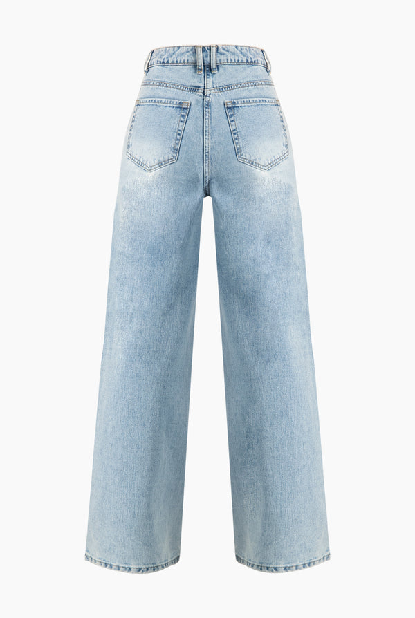 Jeans amplio de un boton frontal