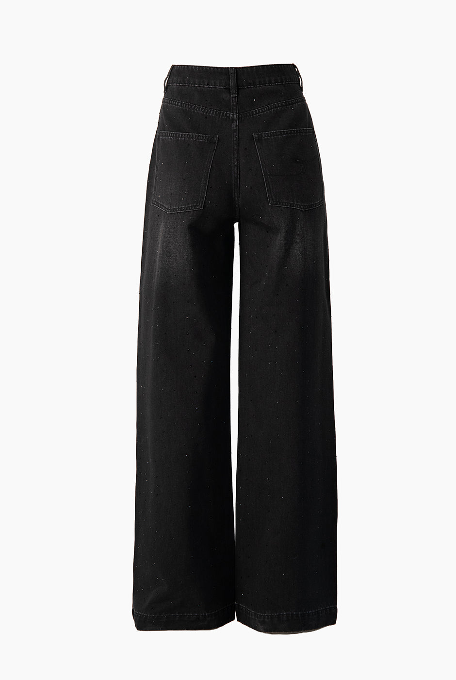 Jeans amplios negros con pedrería y bolsillos traseros