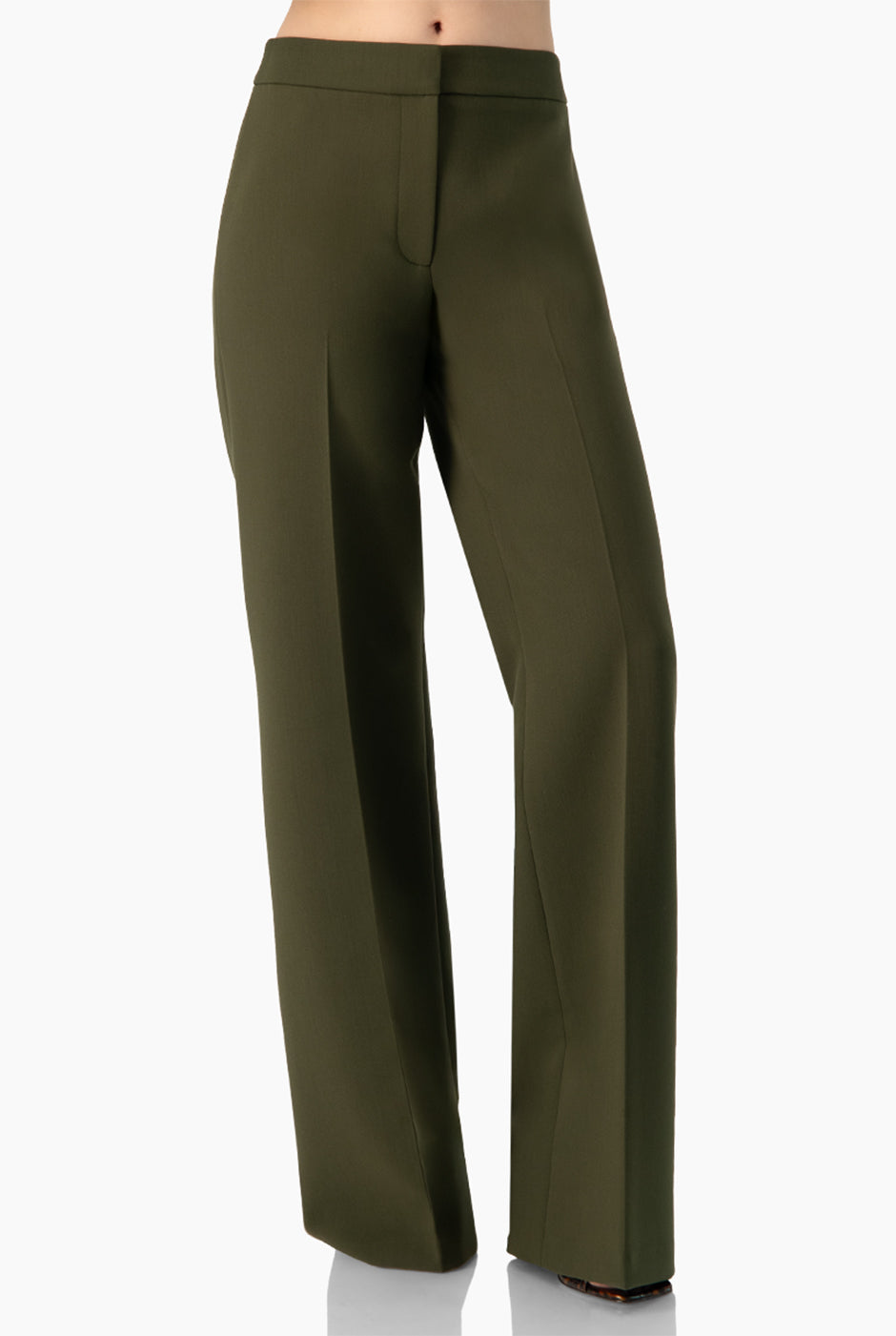 Pantalón recto verde liso sin bolsillos, diseño formal