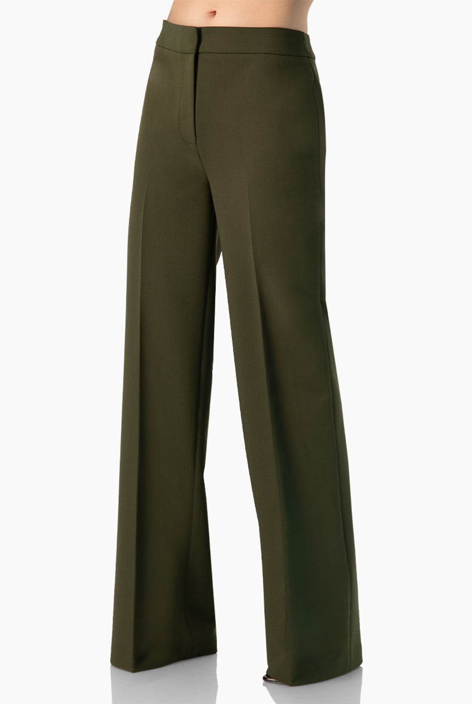 Pantalón recto verde liso sin bolsillos, diseño formal