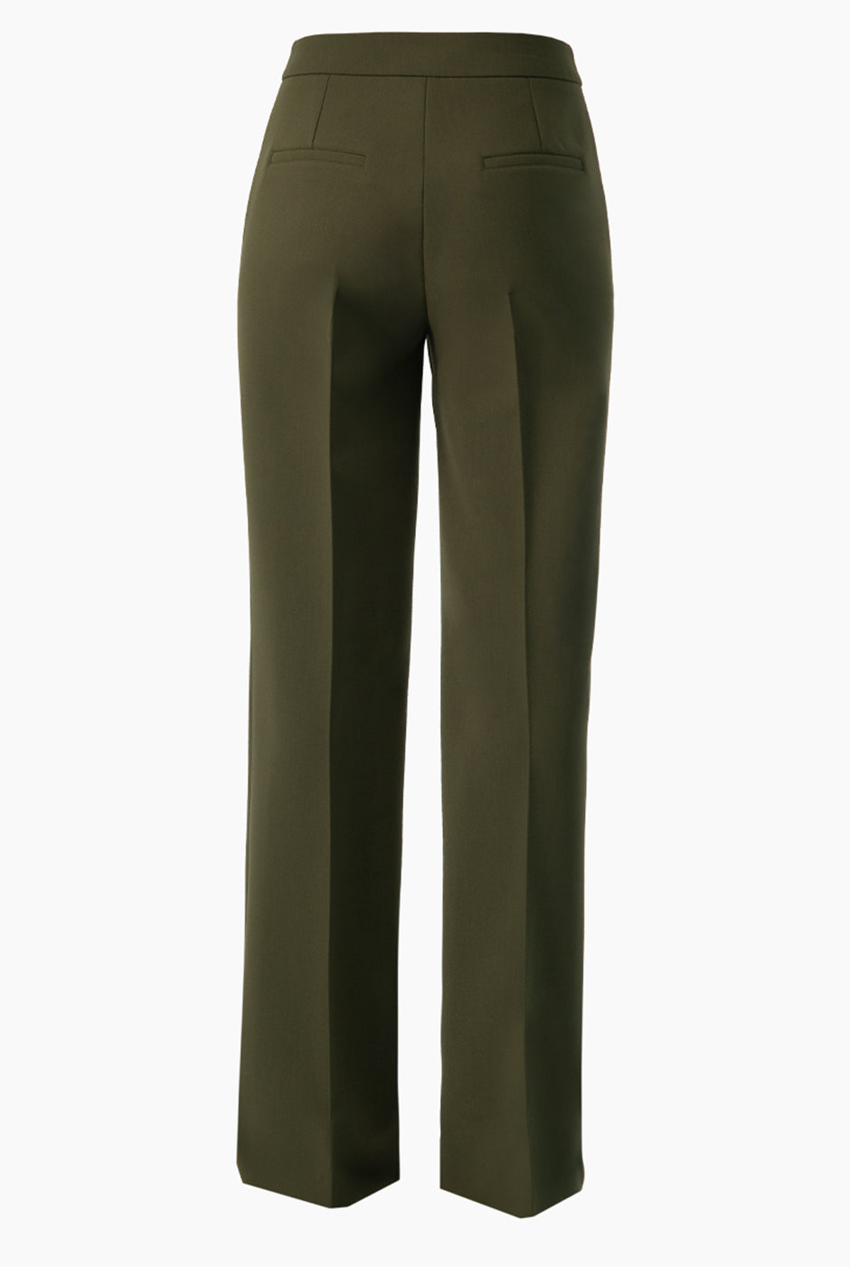Pantalón recto verde liso sin bolsillos, diseño formal