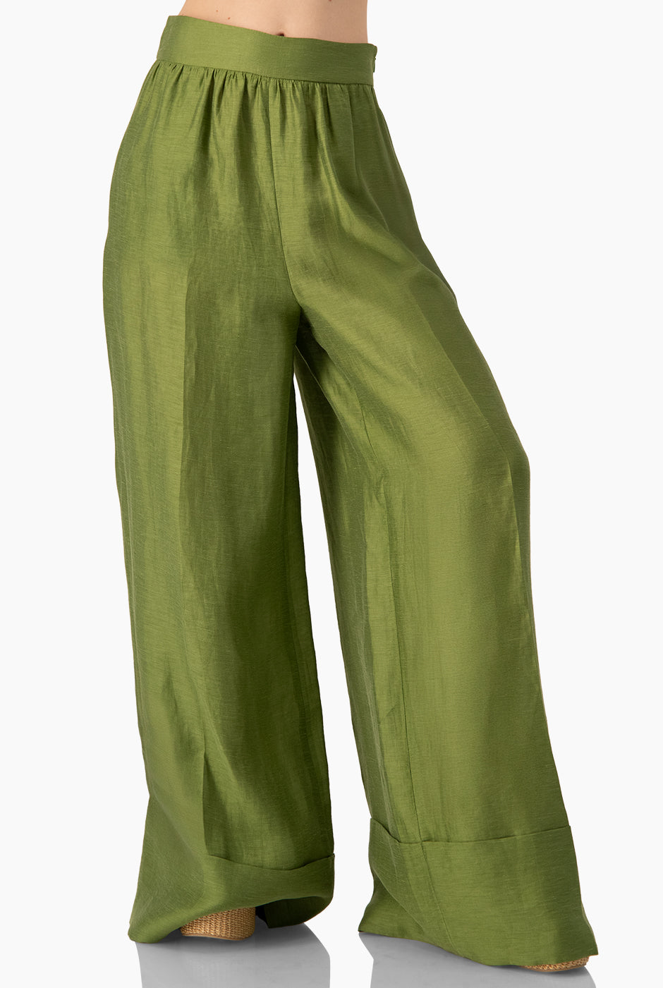 Pantalón verde maxi de pierna ancha con dobladillo amplio