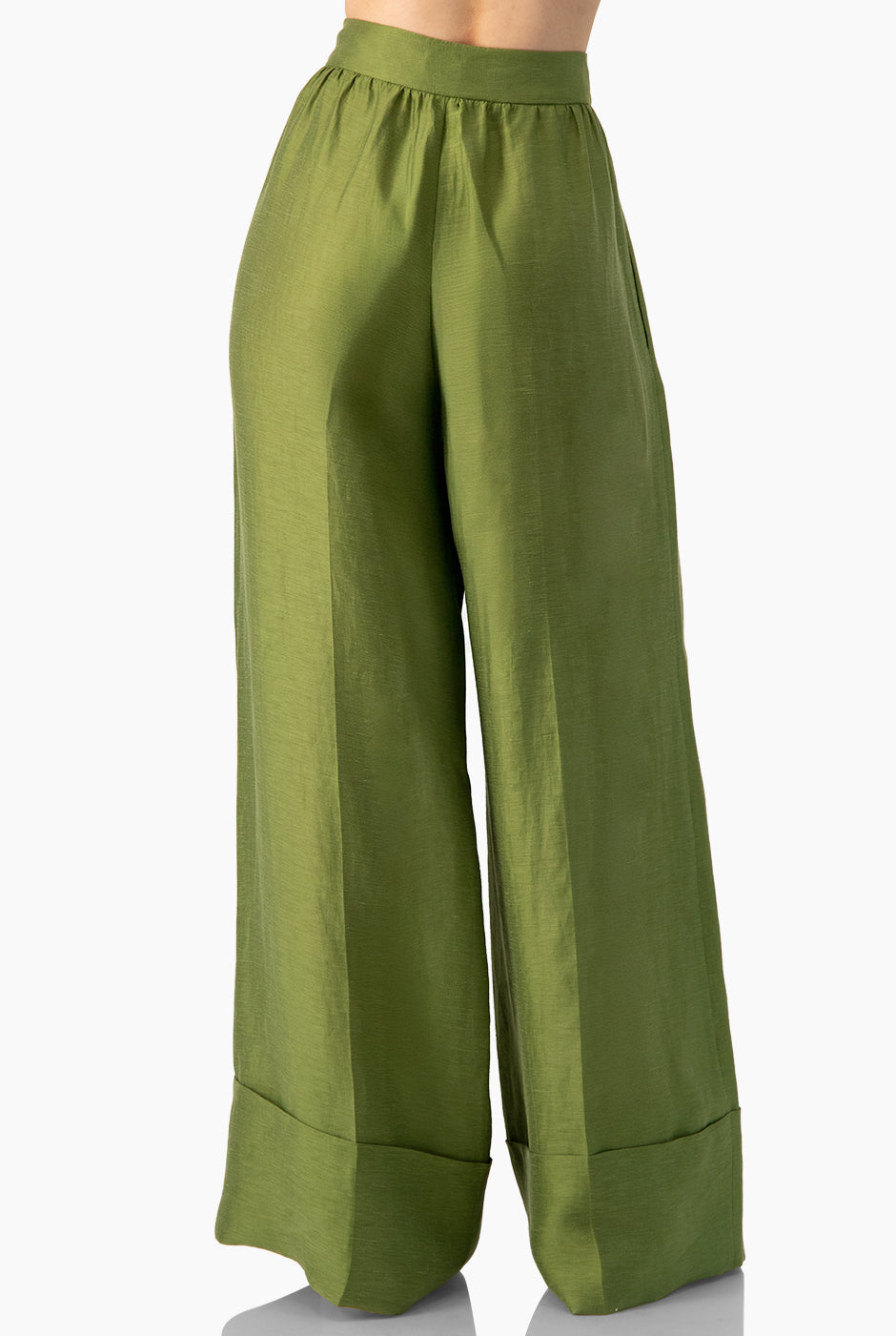 Pantalón verde maxi de pierna ancha con dobladillo amplio
