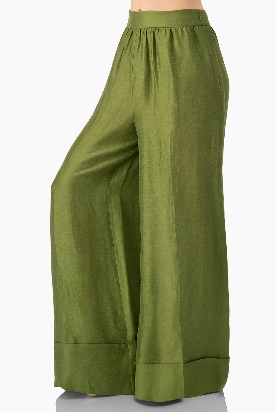 Pantalón verde maxi de pierna ancha con dobladillo amplio