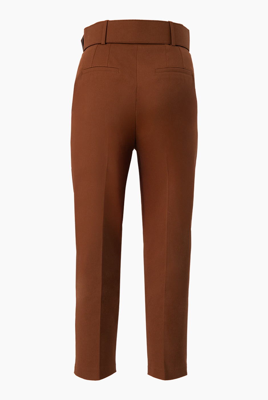 Pantalón recto café con cinturón ancho y bolsillos simulados