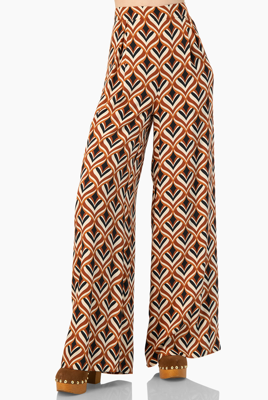 Pantalón estampado multicolor con cierre lateral y pinzas traseras