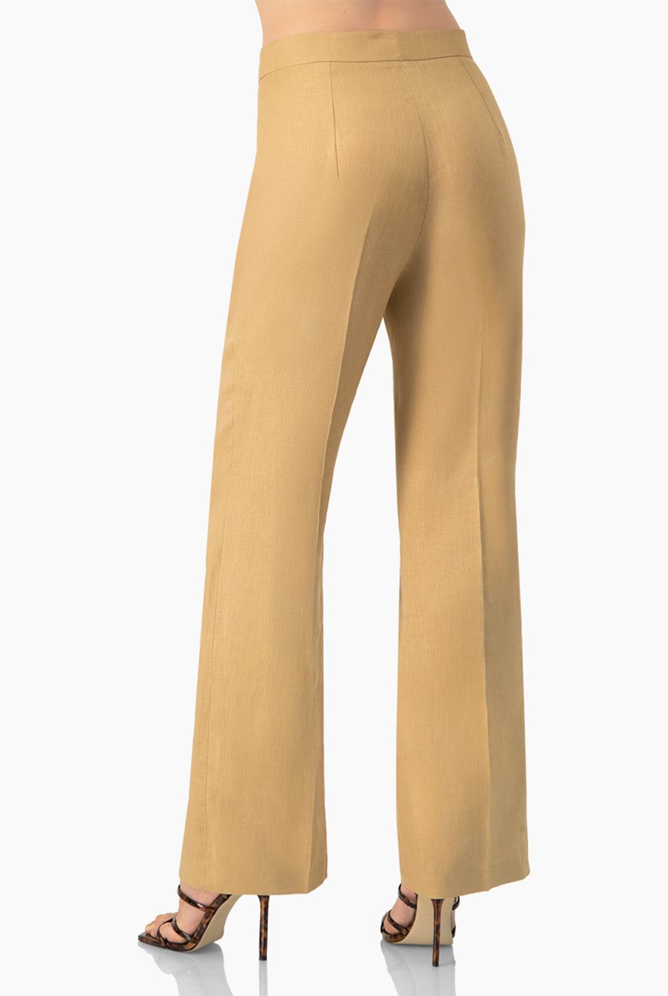 Pantalón beige recto de lino sin bolsillos