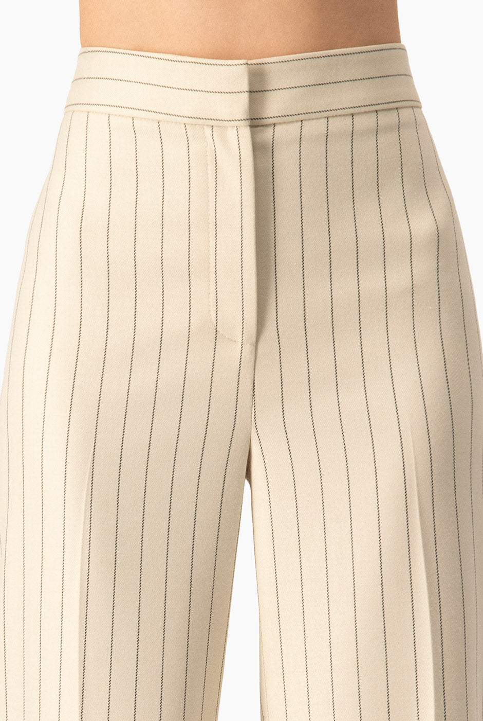 Pantalón beige a rayas verticales de pierna amplia sin bolsillos