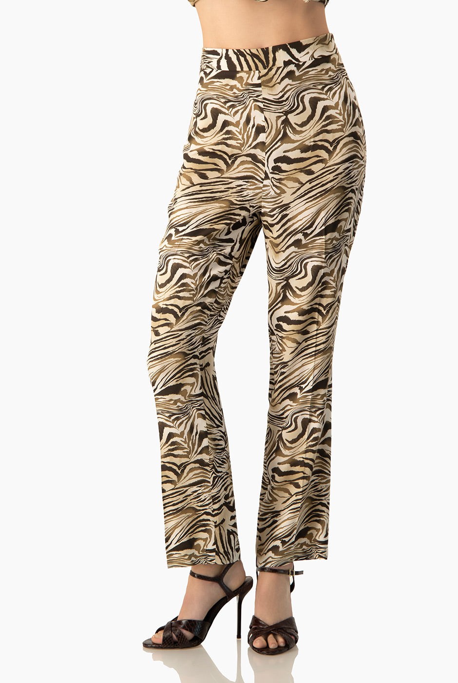 Pantalón capri estampado verde olivo, animal print