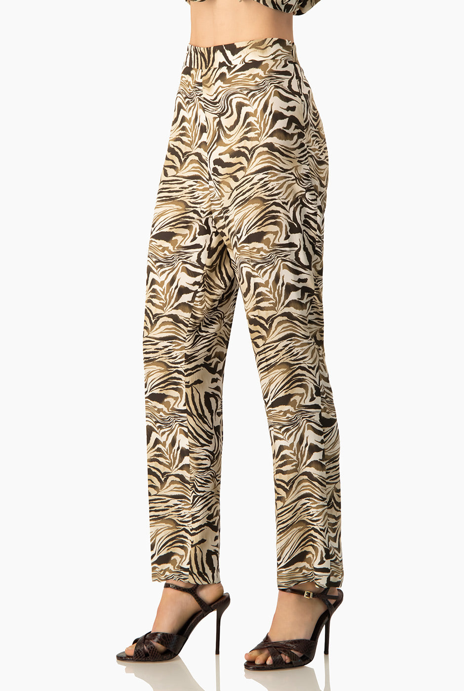 Pantalón capri estampado verde olivo, animal print